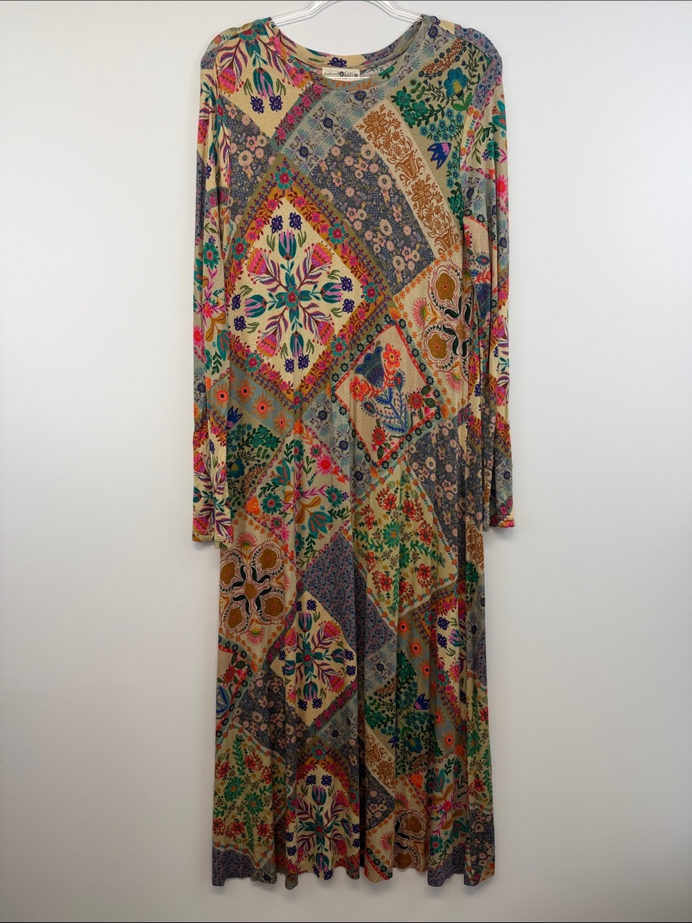 Natural Life Stevie Buttersoft Knit Maxi Dress Mandala Patchwork Boho M